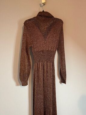 1970's Wenjilli Gold Knit Mesh Maxi Dress. Size 13-14